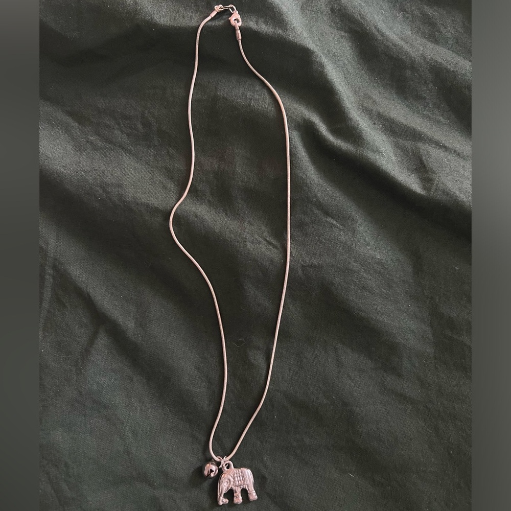 Silver plated Reclaimed Handmade Elephant Pendant & silver bell Necklace